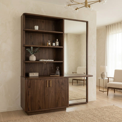 PRITI Sheesham Wood Dressing Table with Mirror and Storage (Dark Walnut Finish)