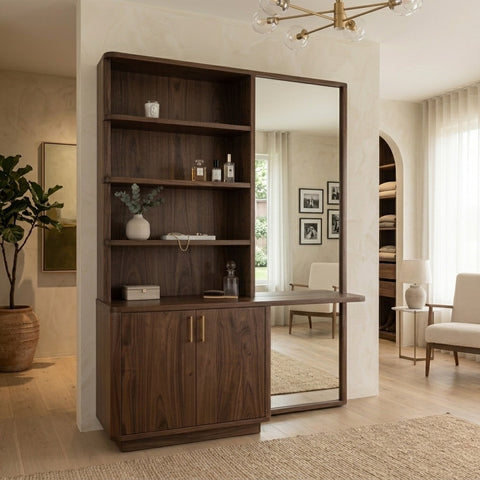 PRITI Sheesham Wood Dressing Table with Mirror and Storage (Dark Walnut Finish)