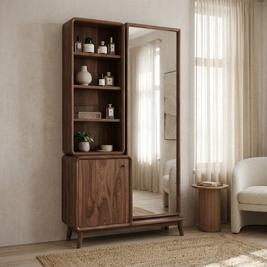 PRITI Sheesham Wood Dressing Table with Mirror and Storage (Dark Walnut Finish)