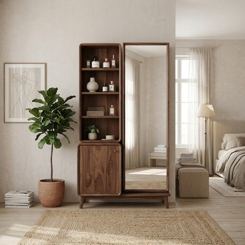 PRITI Sheesham Wood Dressing Table with Mirror and Storage (Dark Walnut Finish)