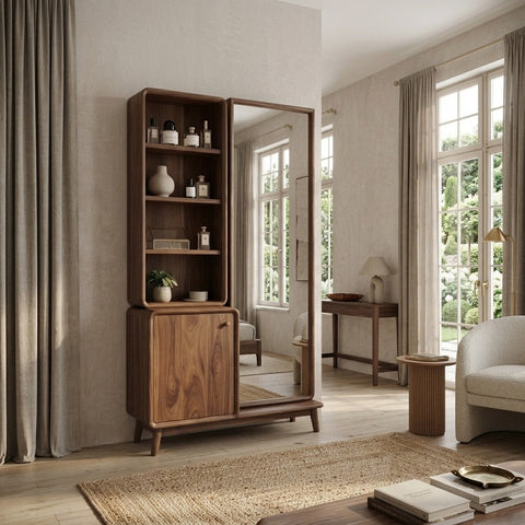 PRITI Sheesham Wood Dressing Table with Mirror and Storage (Dark Walnut Finish)