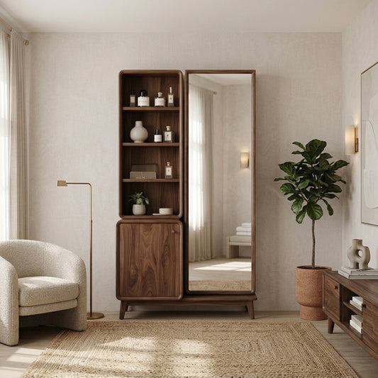 PRITI Sheesham Wood Dressing Table with Mirror and Storage (Dark Walnut Finish)