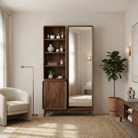 PRITI Sheesham Wood Dressing Table with Mirror and Storage (Dark Walnut Finish)