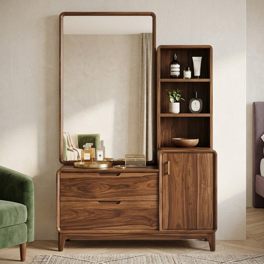PRITI Sheesham Wood Dressing Table with Mirror and Storage (Dark Walnut Finish)