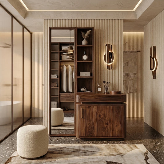 PRITI Sheesham Wood Dressing Table with Mirror and Storage (Dark Walnut Finish)