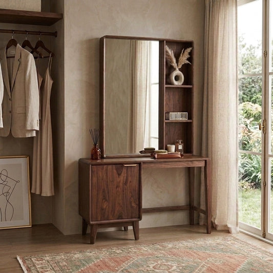 PRITI Sheesham Wood Dressing Table with Mirror and Storage (Dark Walnut Finish)