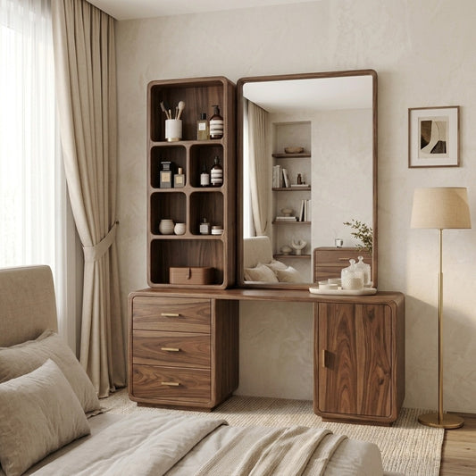 PRITI Sheesham Wood Dressing Table with Mirror and Storage (Dark Walnut Finish)
