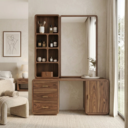 PRITI Sheesham Wood Dressing Table with Mirror and Storage (Dark Walnut Finish)