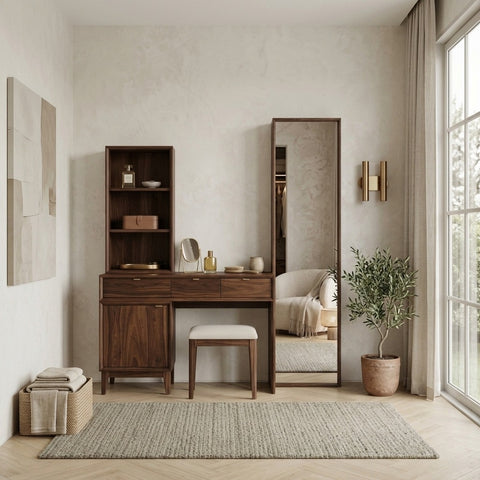 PRITI Sheesham Wood Dressing Table with Mirror and Storage (Dark Walnut Finish)