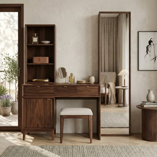 PRITI Sheesham Wood Dressing Table with Mirror and Storage (Dark Walnut Finish)