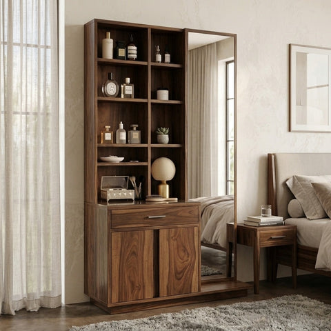 PRITI Sheesham Wood Dressing Table with Mirror and Storage (Walnut Finish)