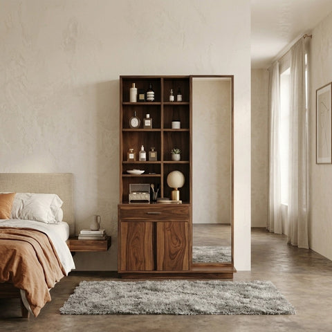 PRITI Sheesham Wood Dressing Table with Mirror and Storage (Walnut Finish)