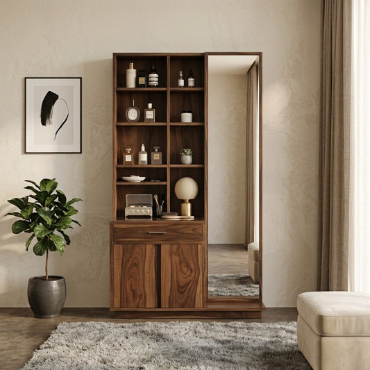 PRITI Sheesham Wood Dressing Table with Mirror and Storage (Walnut Finish)