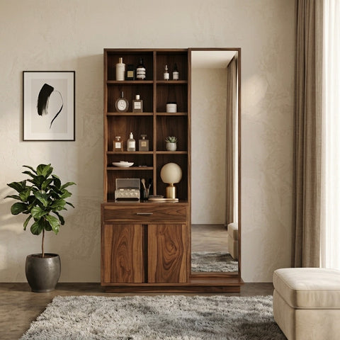 PRITI Sheesham Wood Dressing Table with Mirror and Storage (Walnut Finish)