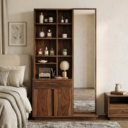 PRITI Sheesham Wood Dressing Table with Mirror and Storage (Walnut Finish)
