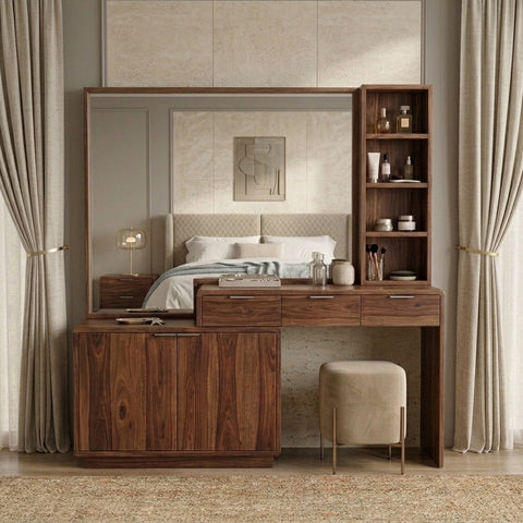 PRITI Sheesham Wood Dressing Table with Mirror and Storage (Dark Walnut Finish)