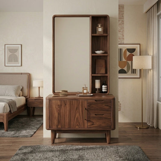 PRIITI Sheesham Wood Dressing Table with Mirror and Storage (Walnut Finish)