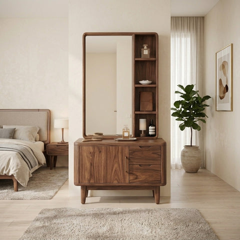 PRIITI Sheesham Wood Dressing Table with Mirror and Storage (Walnut Finish)