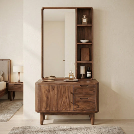 PRIITI Sheesham Wood Dressing Table with Mirror and Storage (Walnut Finish)