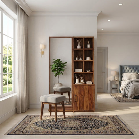 PRITI Sheesham Wood Dressing Table with Mirror and Storage (Dark Walnut Finish)