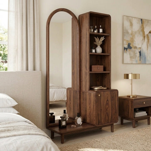 PRITI  Sheesham Wood Dressing Table with Mirror and Storage (Dark Walnut Finish)