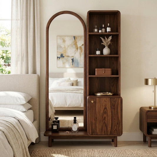 PRITI  Sheesham Wood Dressing Table with Mirror and Storage (Dark Walnut Finish)