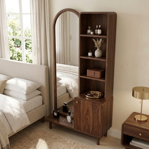 PRITI  Sheesham Wood Dressing Table with Mirror and Storage (Dark Walnut Finish)
