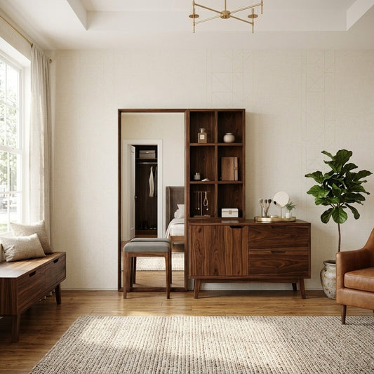 PRITI Sheesham Wood Dressing Table with Mirror and Storage (Dark Walnut Finish)