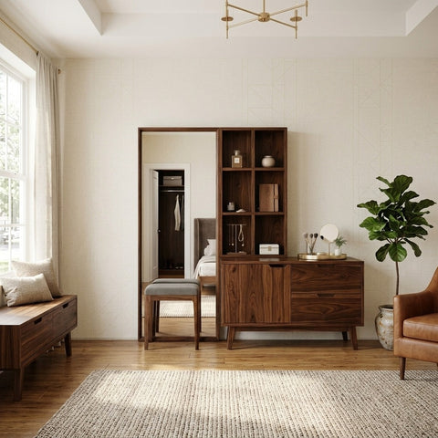 PRITI Sheesham Wood Dressing Table with Mirror and Storage (Dark Walnut Finish)