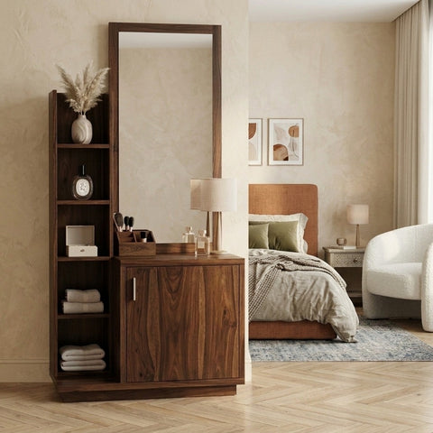 PRITI Sheesham Wood Dressing Table with Mirror and Storage ( walnut Finish)
