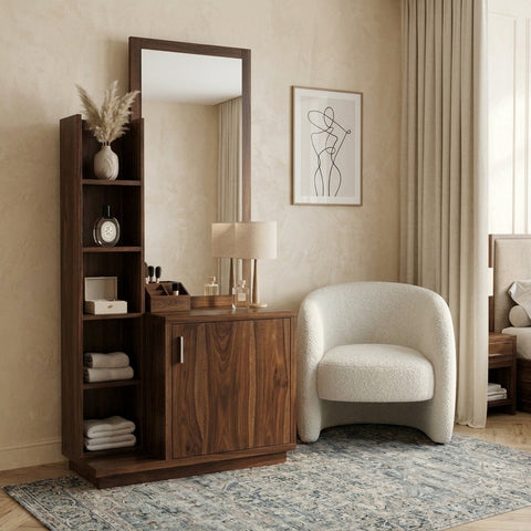 PRITI Sheesham Wood Dressing Table with Mirror and Storage ( walnut Finish)