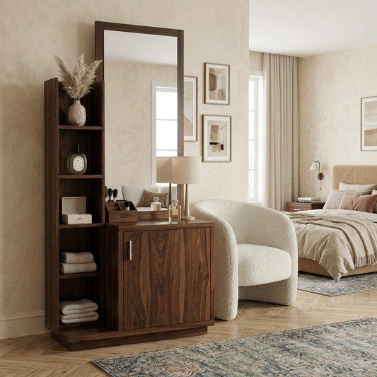 PRITI Sheesham Wood Dressing Table with Mirror and Storage ( walnut Finish)