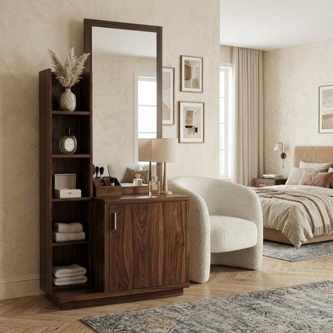 PRITI Sheesham Wood Dressing Table with Mirror and Storage ( walnut Finish)