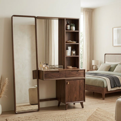 PRITI Sheesham Wood Dressing Table with Mirror and Storage (PRITI Finish)