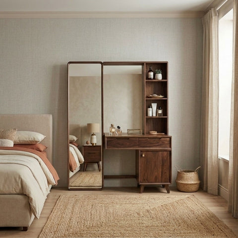 PRITI Sheesham Wood Dressing Table with Mirror and Storage (PRITI Finish)