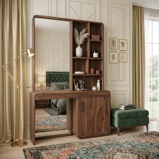 PRITI Sheesham Wood Dressing Table with Mirror and Storage (walnut Finish)