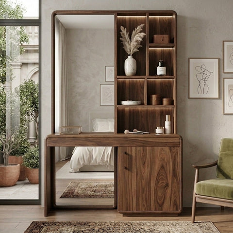 PRITI Sheesham Wood Dressing Table with Mirror and Storage (walnut Finish)
