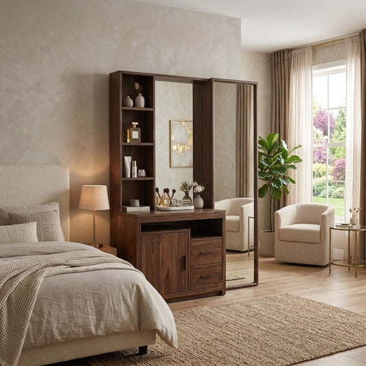 PRITI Sheesham Wood Dressing Table with Mirror and Storage ( walnut Finish)