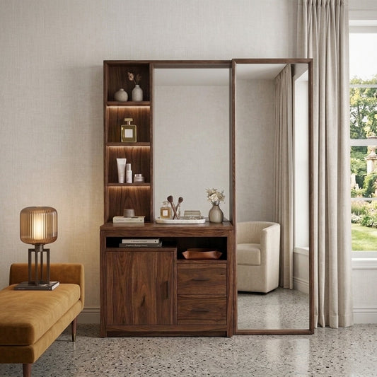 PRITI Sheesham Wood Dressing Table with Mirror and Storage ( walnut Finish)
