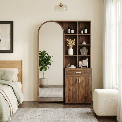 PRITI Sheesham Wood Dressing Table with Mirror and Storage (Dark Walnut Finish)