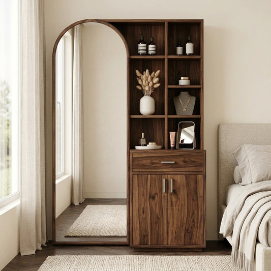 PRITI Sheesham Wood Dressing Table with Mirror and Storage (Dark Walnut Finish)