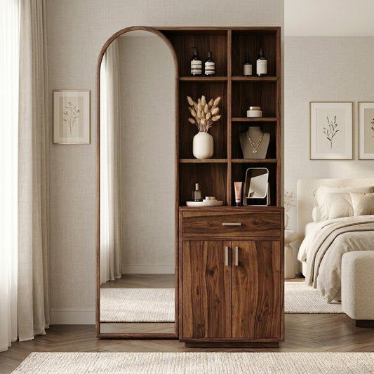 PRITI Sheesham Wood Dressing Table with Mirror and Storage (Dark Walnut Finish)