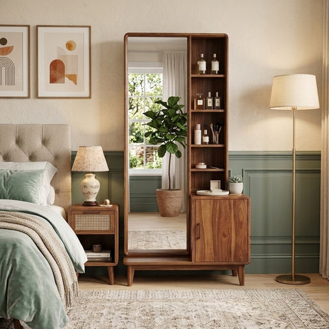 PRITI Sheesham Wood Dressing Table with Mirror and Storage (Dark Walnut Finish)