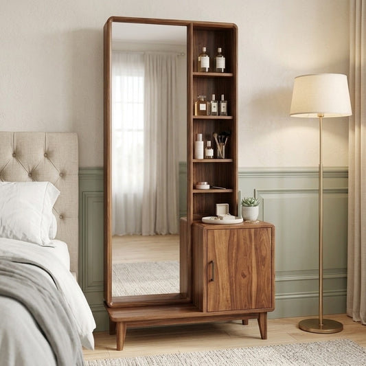 PRITI Sheesham Wood Dressing Table with Mirror and Storage (Dark Walnut Finish)