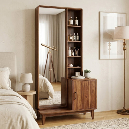 PRITI Sheesham Wood Dressing Table with Mirror and Storage (Dark Walnut Finish)