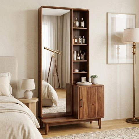 PRITI Sheesham Wood Dressing Table with Mirror and Storage (Dark Walnut Finish)