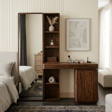 PRITI Sheesham Wood Dressing Table with Mirror and Storage (walnut Finish)