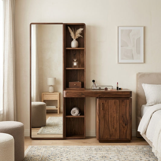PRITI Sheesham Wood Dressing Table with Mirror and Storage (walnut Finish)
