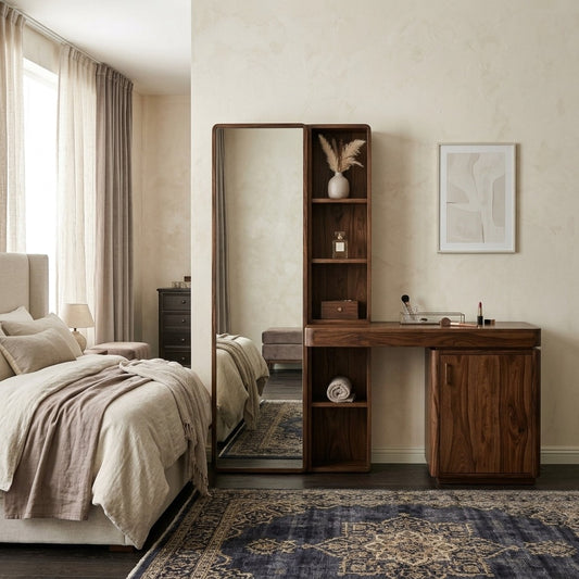 PRITI Sheesham Wood Dressing Table with Mirror and Storage (walnut Finish)
