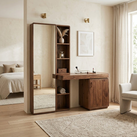 PRITI Sheesham Wood Dressing Table with Mirror and Storage (walnut Finish)